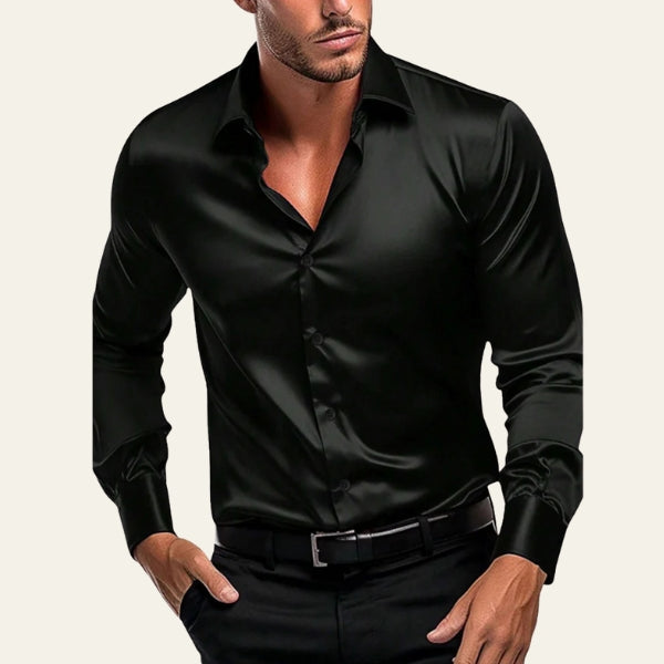 Men’s Long-Sleeve Button Shirt | Satin-Finish Fabric