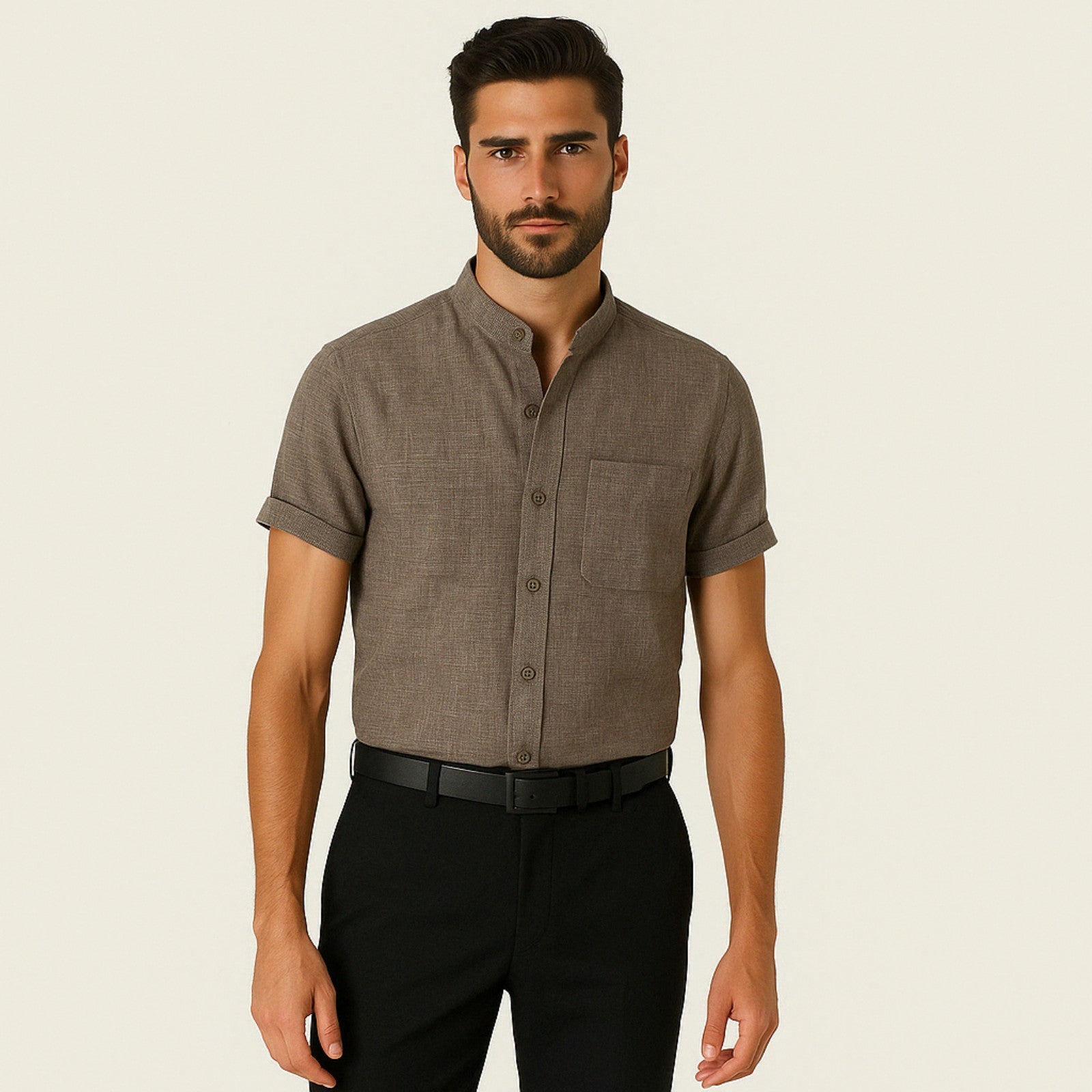 Men’s Button-Up Shirt | Polyester-Linen Blend