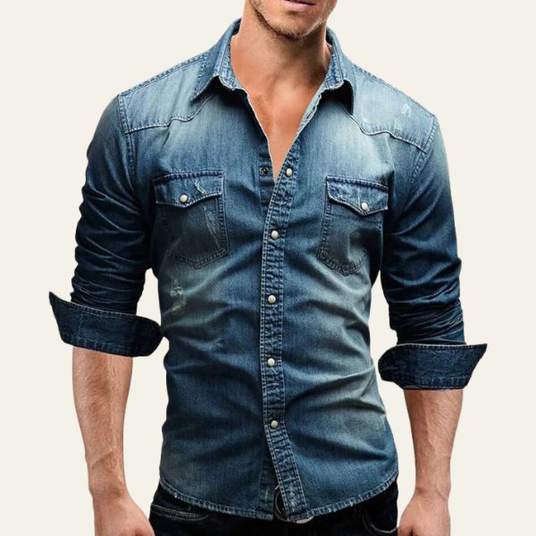 Men’s Long-Sleeve Denim Shirt | Snap-Front Design