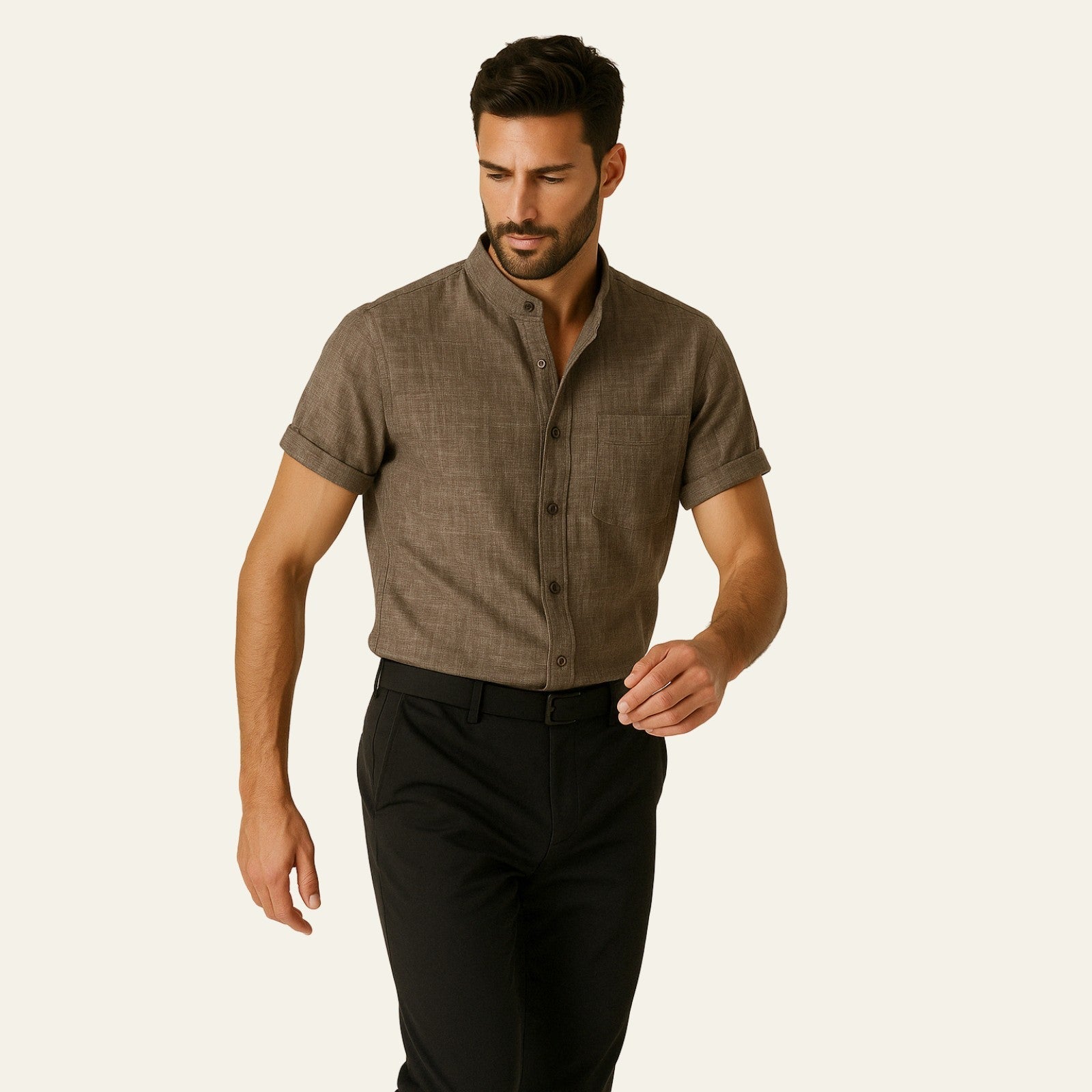Men’s Button-Up Shirt | Polyester-Linen Blend