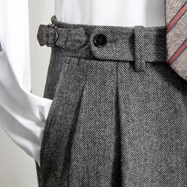 Men’s Pleated Trousers | Tailored Fit Button-Tab Waist Pants